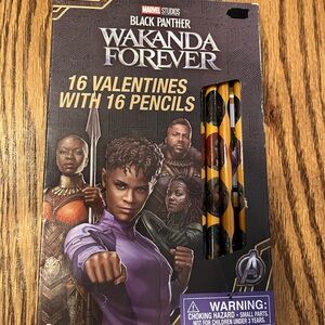 Valentines Day Cards Box of 16 Black Panther Wakanda Forever W/ Pencils RARE New